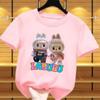 New Labubu Children's T-shirt Scarf LABUBU and Skirt LABUBU Pattern Girl Round Neck Short Sleeve Casual Versatile Clothing
