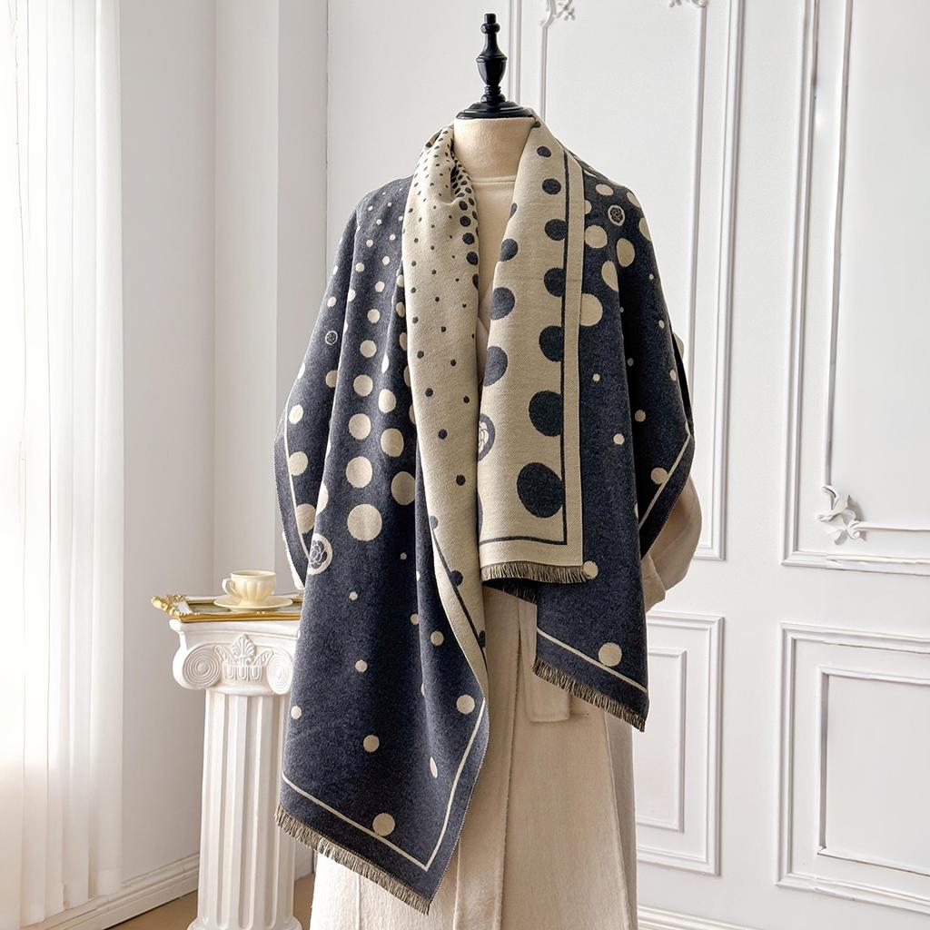 Winter New Elegance Women Polka Dot Pattern Scarf Thick Pashmina Two-Sided Shawls Warm Foulard Female Blanket Wraps