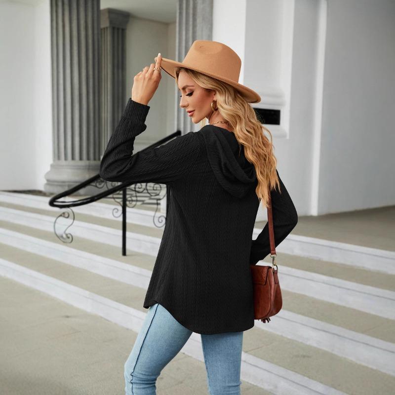 Women's Autumn and Winter New V-neck Loose Long-sleeved Hooded Sweater Jacket