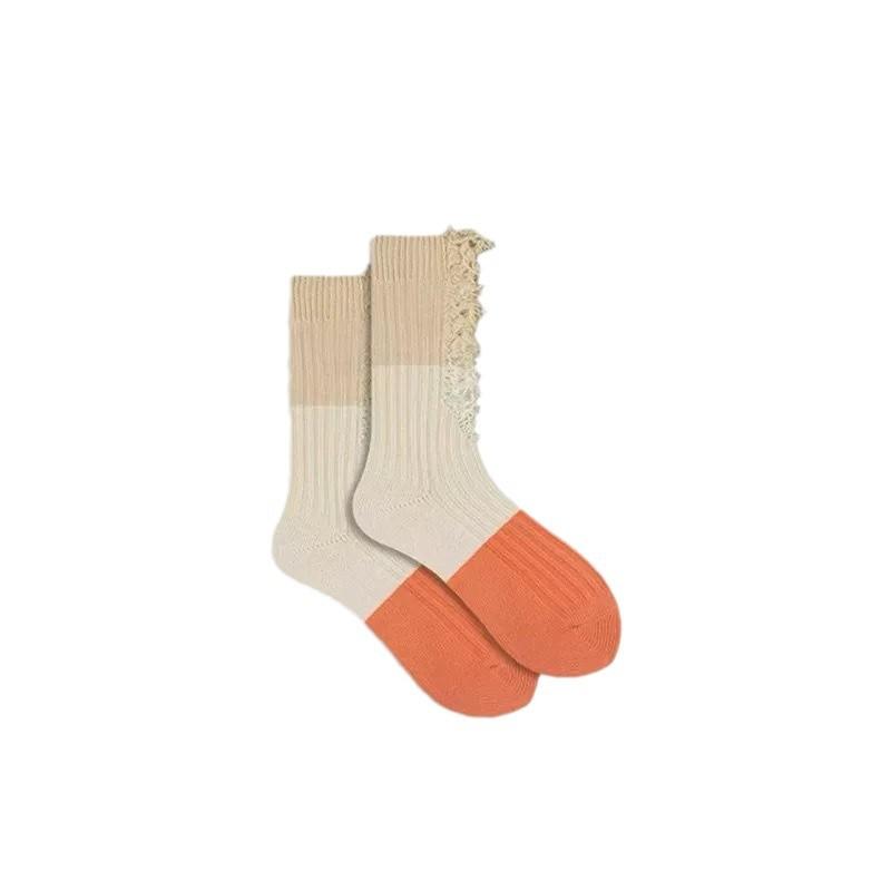 Perforated Beggar Color-blocking Socks for Women's Fashion, Versatile Color-blocking and Patchwork Socks, Mid-calf Socks