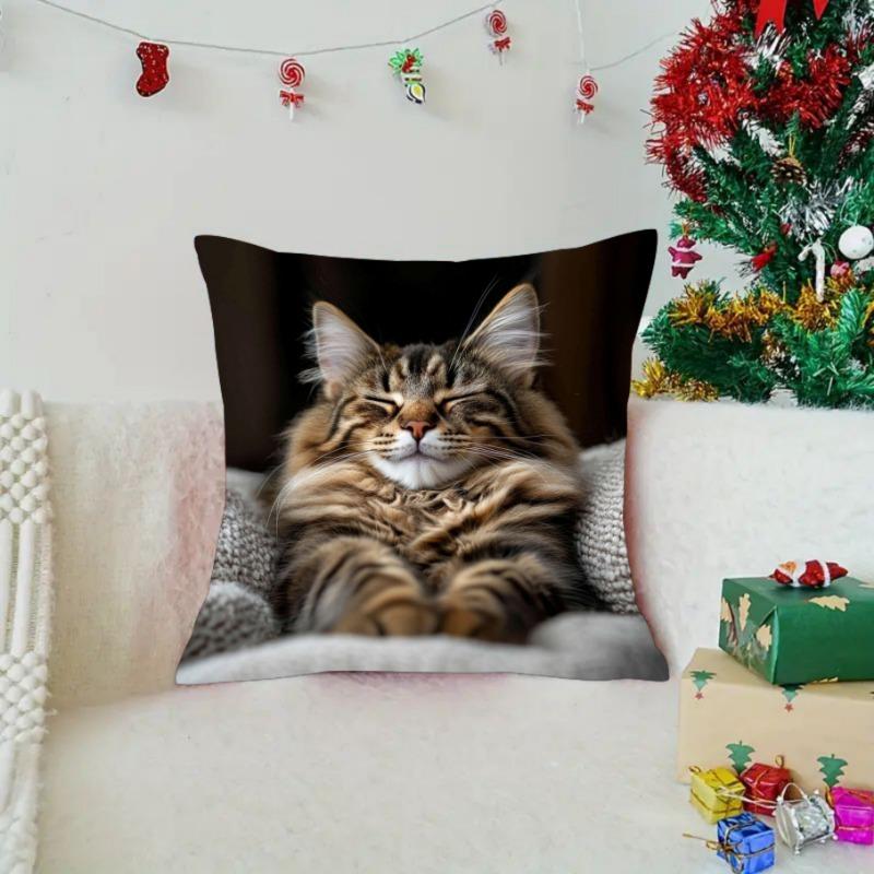 Maine Coon Cat Throw Cushion Covers Chair Living Room Pillowcase Cozy Zipper Sofa Pillow Covers Bedroom Indoor Home Decor