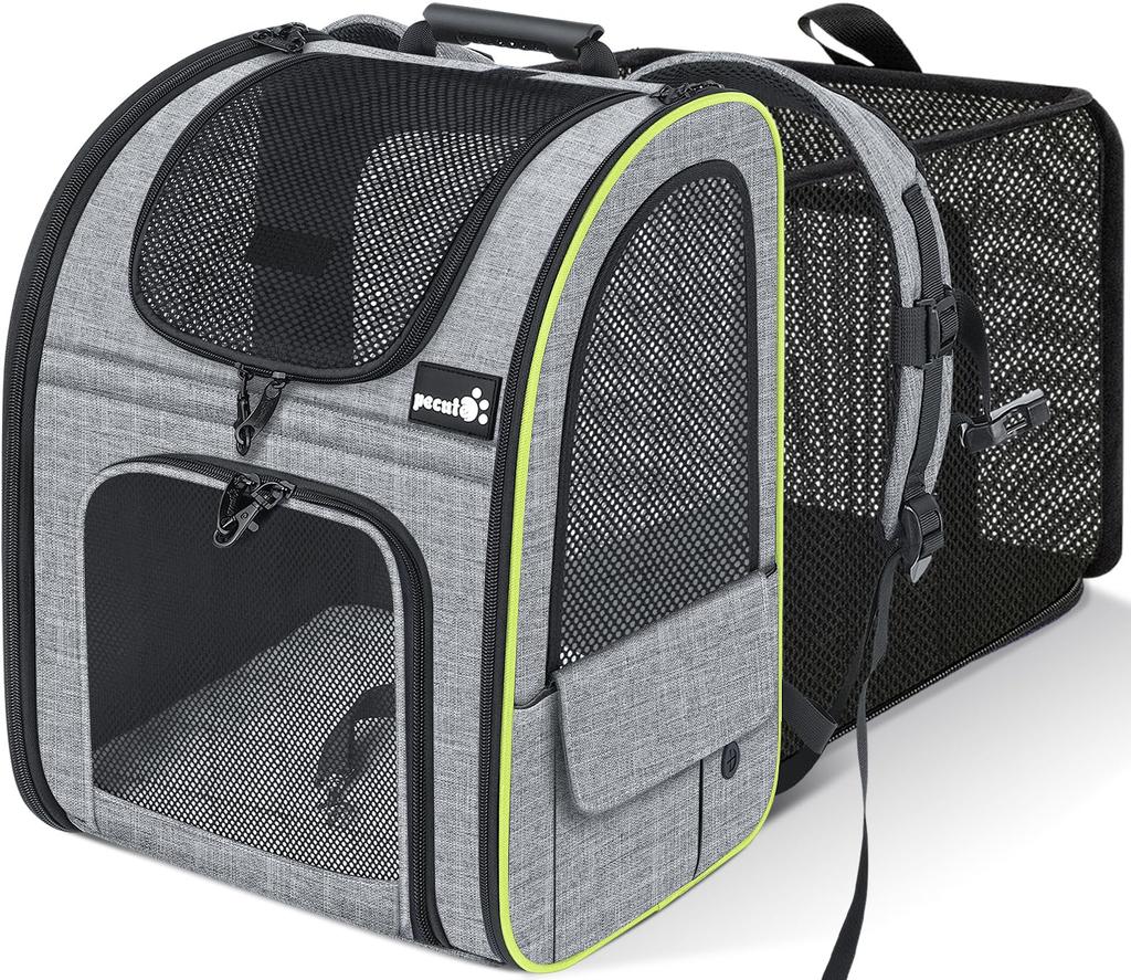 Pecute Pet Carrier Backpack for and Perfect for Hospital and Disaster Gray Cats, Dogs, Cats, Breathable, Expandable, 2-Way Bag, Foldable, Outings,