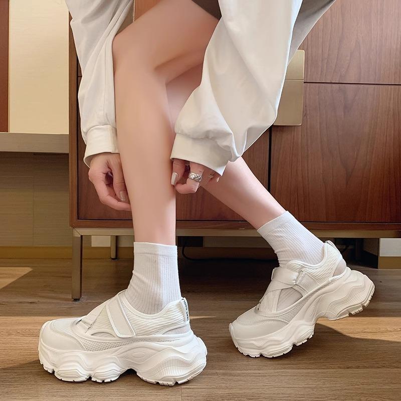 Hollow Breathable Dad Shoes Women's Summer Thick Sole Heightening Velcro Sandals Casual Sneakers