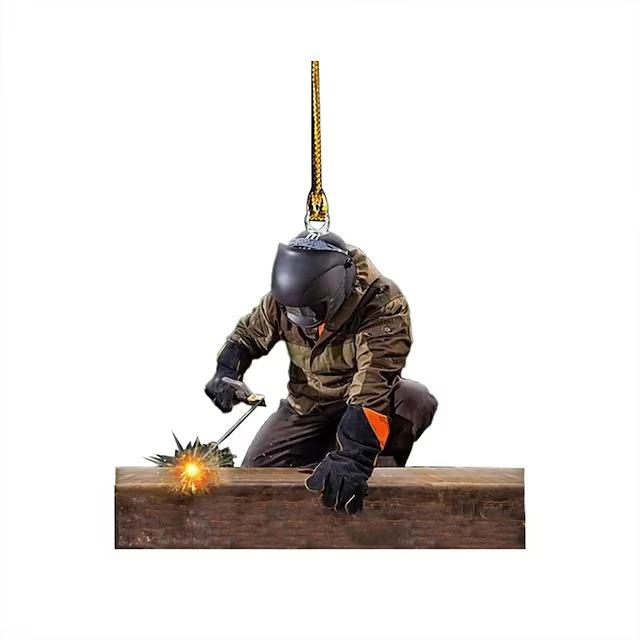 

Trendy Welder Cartoon Acrylic Car Pendant Eyecatching Decor For Home And Auto StyleB