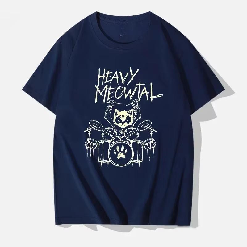 Männer Frauen T-Shirts Heavy Meowtal Katze Metal Musik Geschenkidee Lustiges Haustierbesitzer T-Shirt Neueste Bedruckte Oberteile Shirt T-Shirts für Jungen Geek
