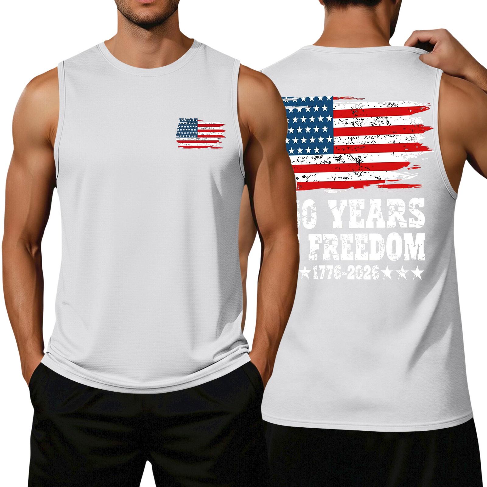 

Men s Loose Fit Sleeveless Casual Tank Top with Flag Print 250 Years America Graphic Soft Lightweight Summer Muscle Shirt XXXL білий