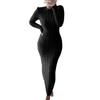 TIFICY Women's Fashion Casual Fall Winter Solid Color Print Long Sleeve O-Neck Woolen Knitwear Middle Waistline Casual Dresses