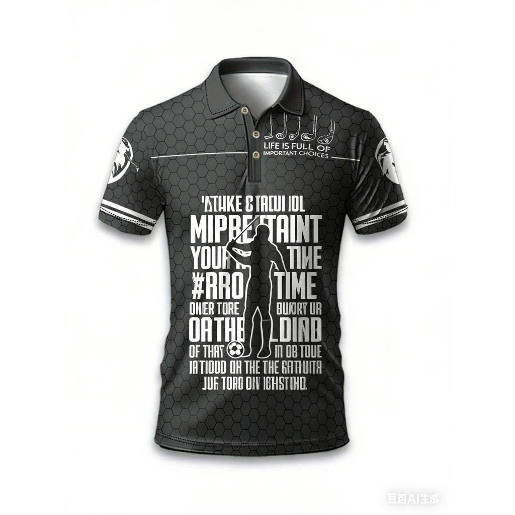 Men's 2026 Model Sporty Casual Polo Shirt 3D Printing Technique, Breathable and Quick-drying