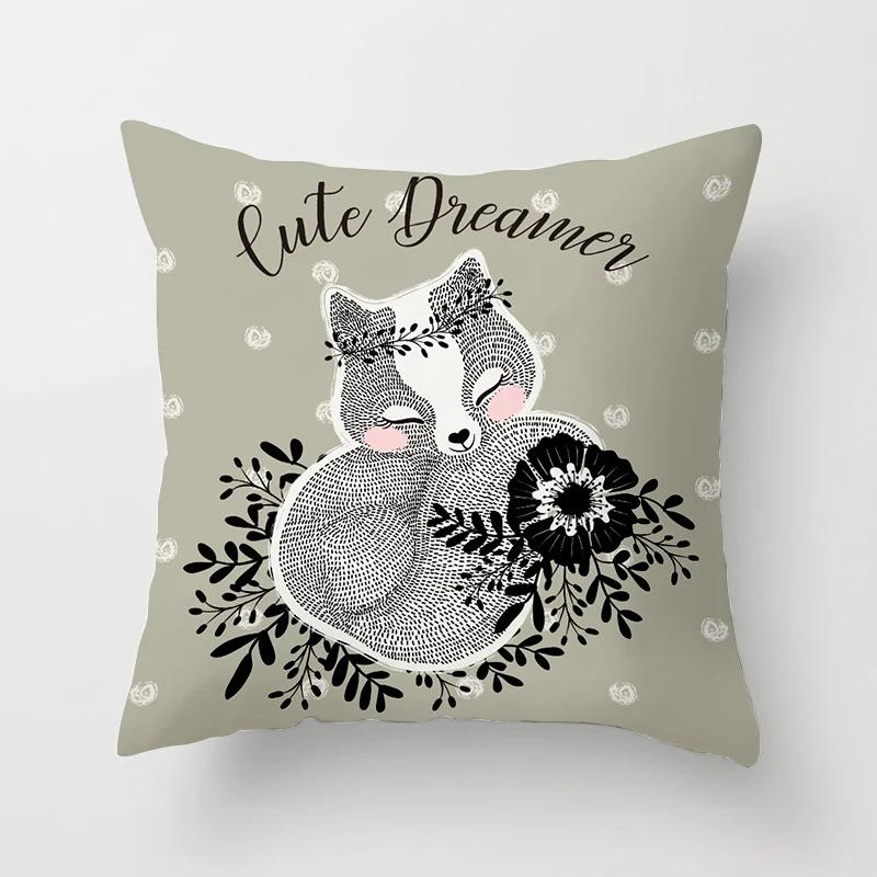 Cartoon Fox Animal Car Pillowcase Living Room Polyester Cushion Cover Sofa Decoration