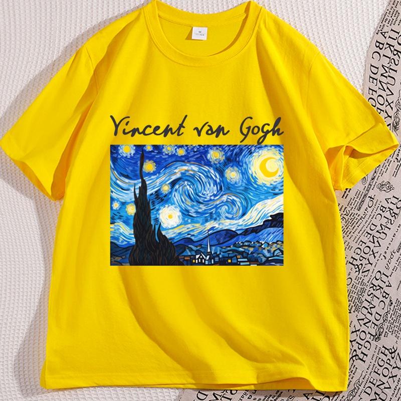 

Women Tshirts Cotton Van Gogh T Shirt Starry Night Aesthetic Tshirt Casual Cotton Short Sleeve Round Neck Tee Shirt Unisex Tops 3XL
