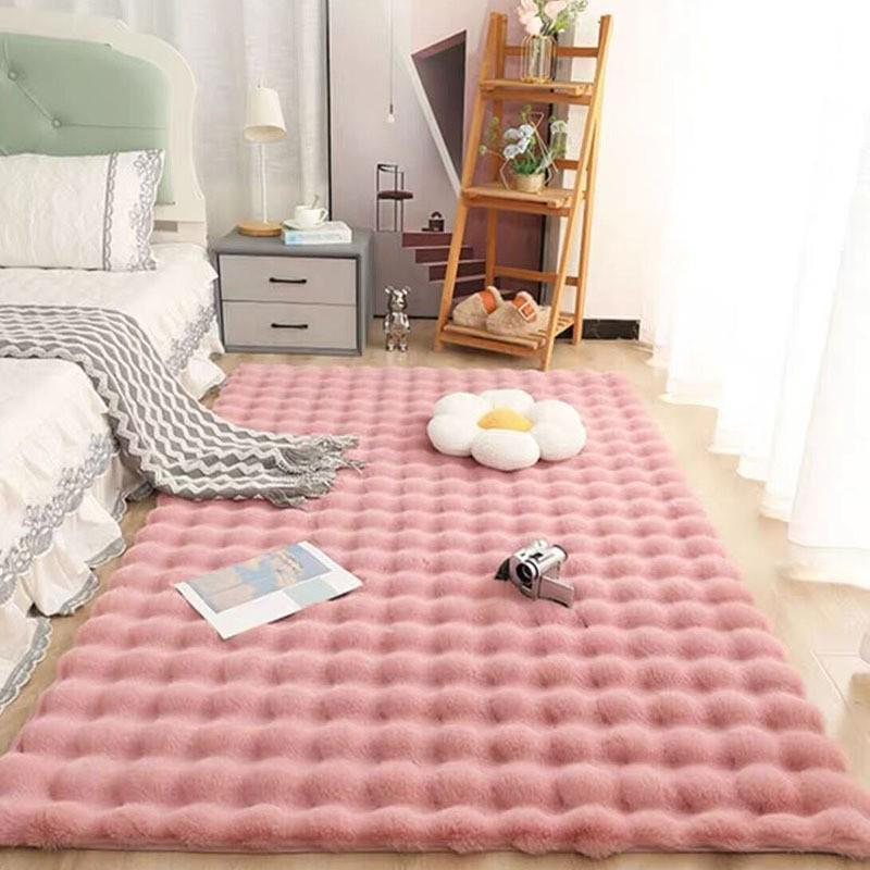 Alfombra de Felpa de Piel de Conejo Imitación Crema: Alfombra de Piso de Felpa Burbuja para Dormitorio, Mesita de Noche, Sala de Estar, Cojín para Ventana Mirador, Manta