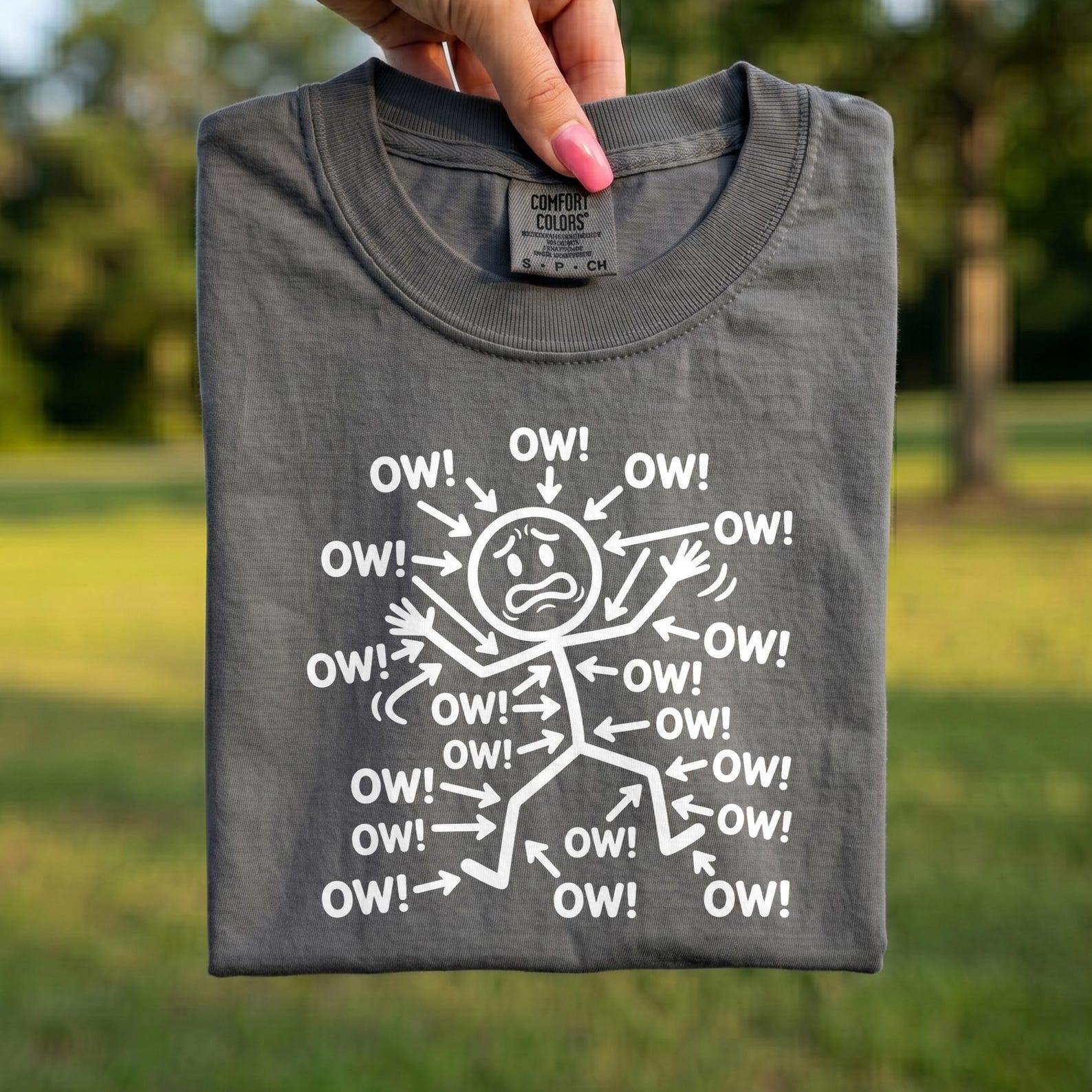 Comfort Colors® - Ow Stick Figure Shirt, Funny Chronic Pain Tee, Sarcastic Everyday Life Gift, Minimalist Stick Figure Humor Shirt 4XL