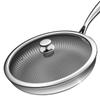 Frying Pan with Glass Lid 26/28cm Stainless Steel Honeycomb Skillet Uncoated Kitchen Cookware Induction Cooker Gas Stove Fry Pan