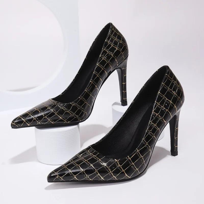 

Женская Мода Туфли на Тонком Каблуке Осень Новые Остроносые С Мелким Вырезом Кожаные Нескользящие Износостойкие Высокие Каблуки 41