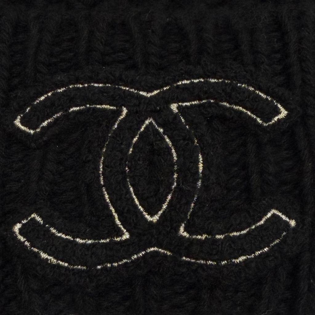 Great CHANEL Knit cap COCO Mark hat black cashmere Women Used