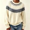 Womens Oversized Crewneck Knit Sweater With Fair Isle Colorblock Soft Acrylic Blend Loose Fit Winter