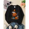 Girls' Halloween Long-Sleeve Sweatshirt, Round-Neck Fun Print Casual Top, Kids' Autumn Clothing, Suitable for Trick-Or-Treat Parties And Halloween