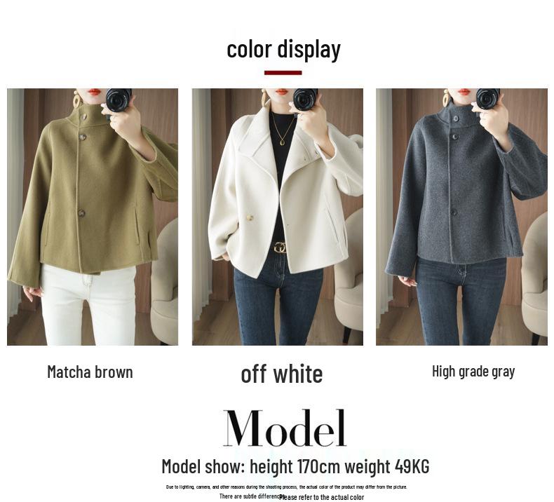 Premium 2025 Petite Double-Sided Wool Tweed Coat for Women - Short Stand Collar Design