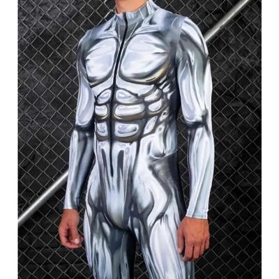 Bunte Maschine Muscle Zentai Männer Halloween Body Punk Cosplay Kostüm Overall Karneval Party Festival Outfit