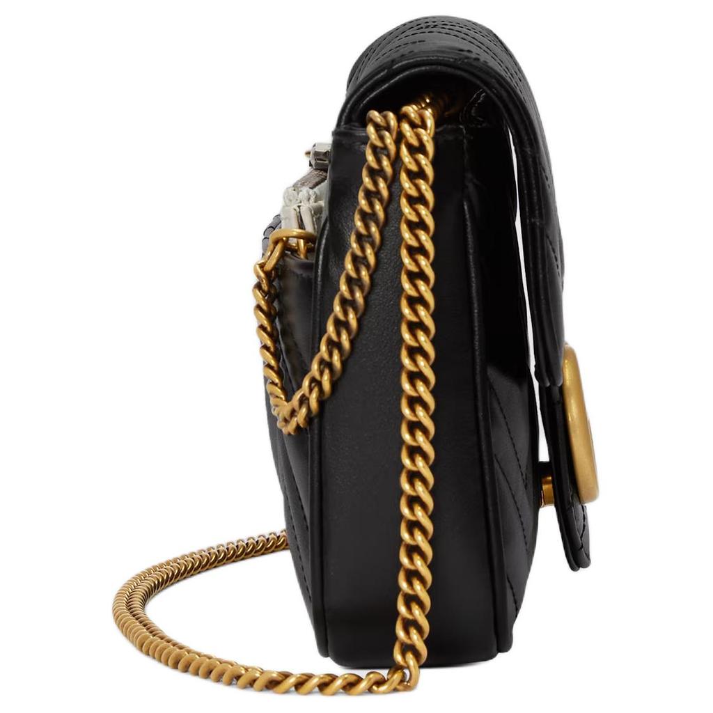 Gucci GG Marmont Gold Vintage Double G Logo Card Holder Leather Two In One Shoulder Crossbody Mini Bag Women Bags 751526-AACCE-1061