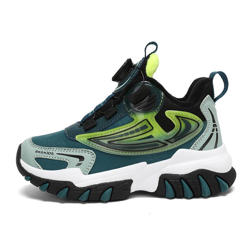 Waterproof Leather Boys' Sports Shoes with Rotating Button, Cotton and Velvet Lining, for Teens and Big Kids