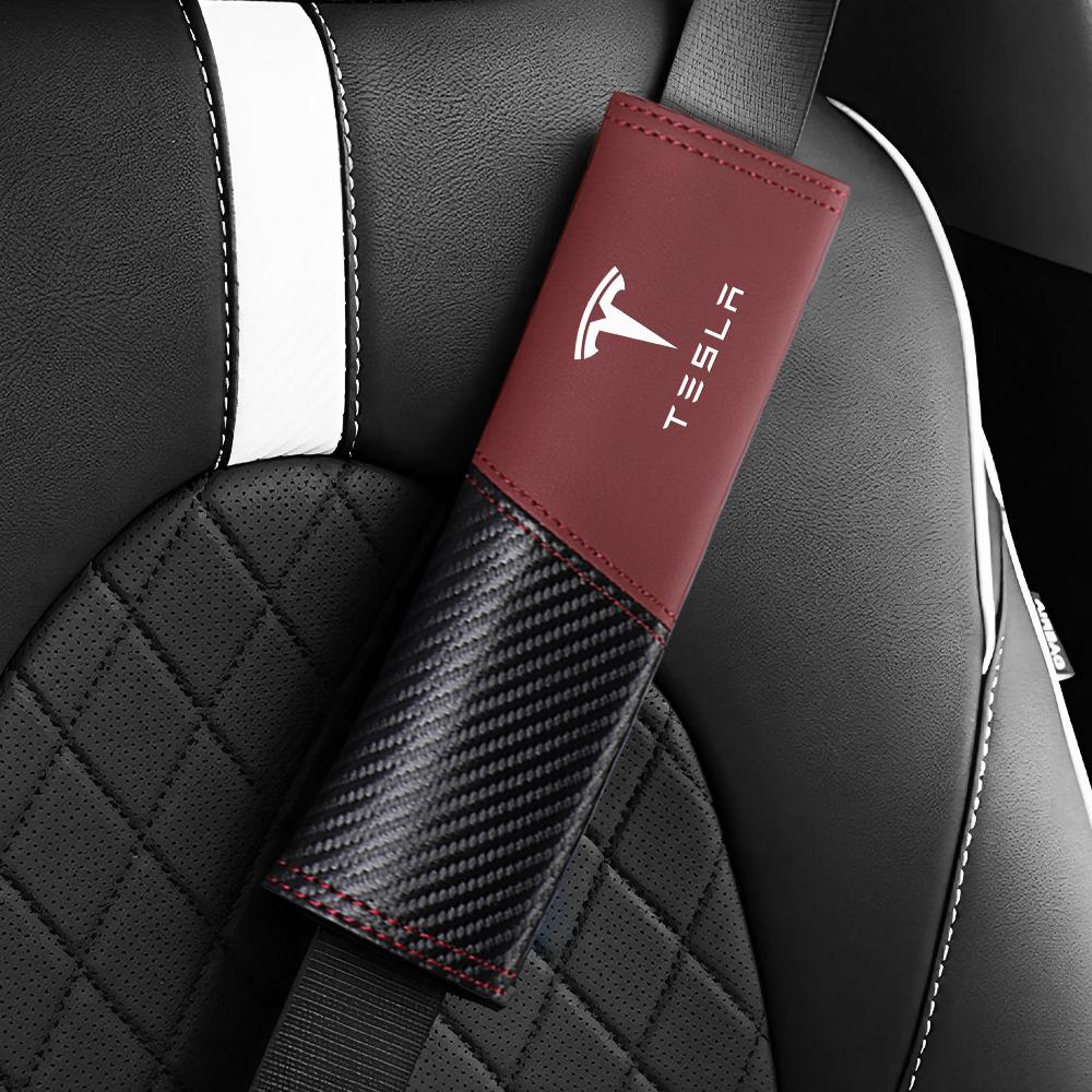 2pcs Car Seat Belt Shoulder Pads Auto Accessories For Tesla Mod Cybertruck Model 3 Y S X 2017-2023 Roadster SpaceX Coil Invader