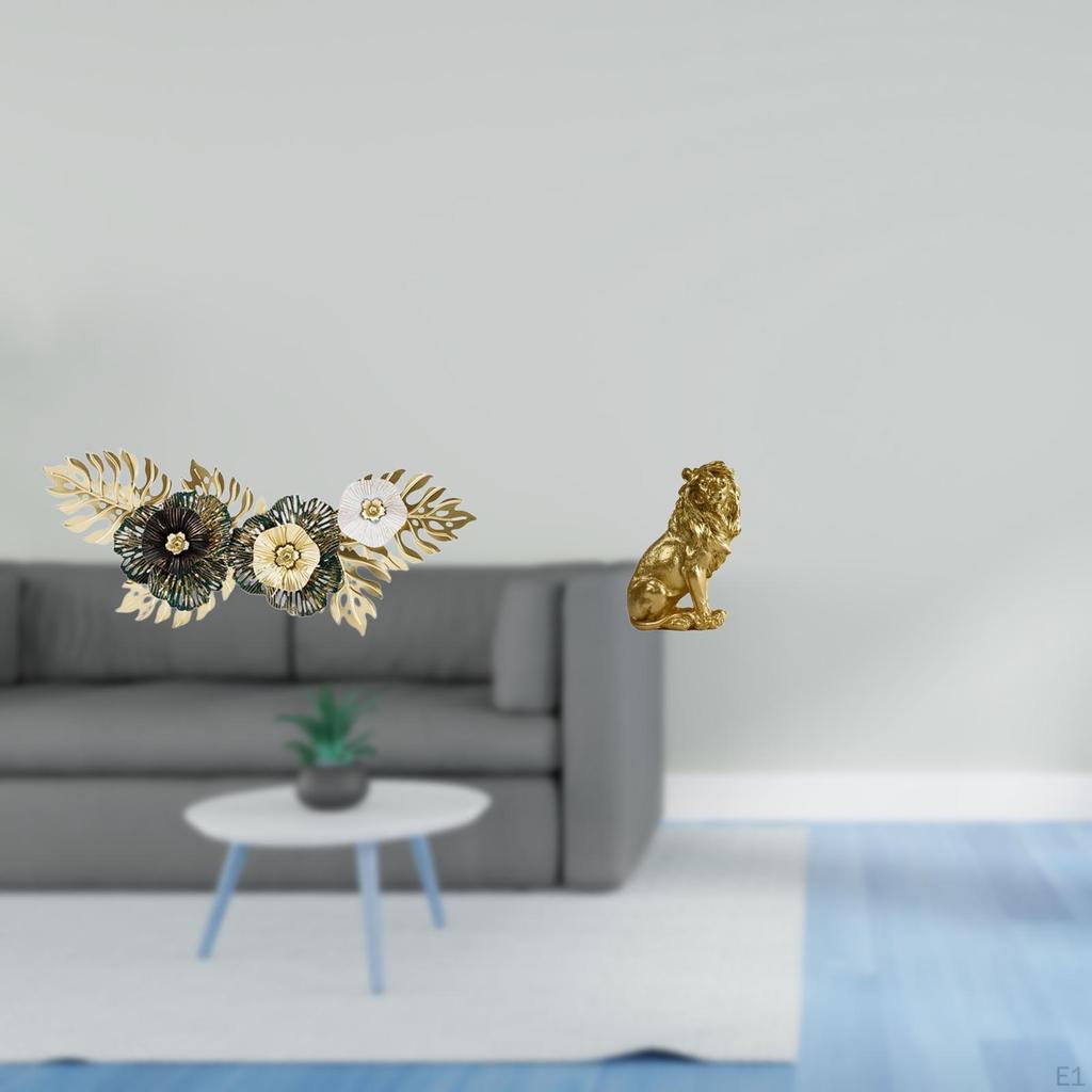Nordic Leaves Wall Art And Small Lion Statue Modern Sculpture Decorative Artwork for Dining Room