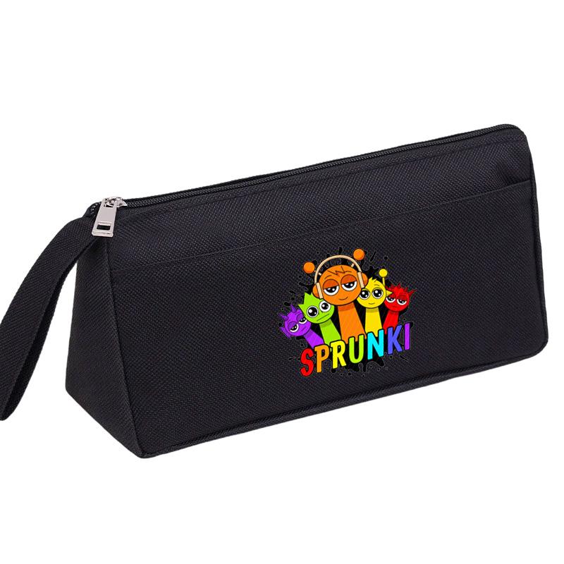 Sprunki Cartoon Oxford Cloth Pencil Case Durable Stationery Pouch with Handle for Students чёрный