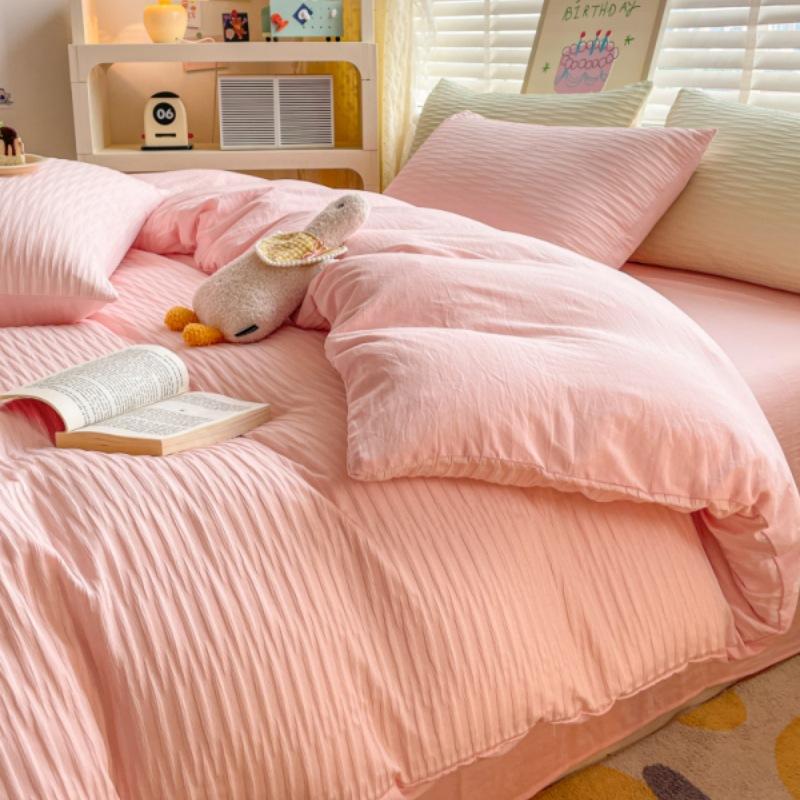 Washed Cotton Four-piece Set, Simple Bed Sheet Quilt Cover, Dormitory Pure Cotton Solid Color Three-piece Set