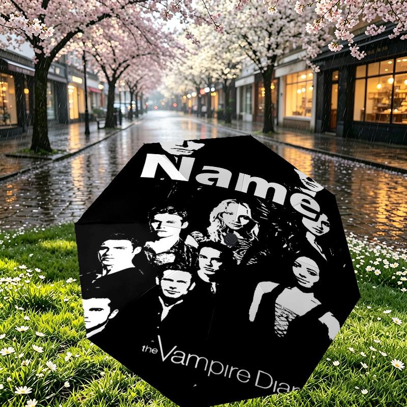 Custom Name Personalized The Vampire Diaries Print Umbrella, Auto Open Close, 8‑Rib Sturdy Frame, Commute Camping Hiking Use, Birthday Gift