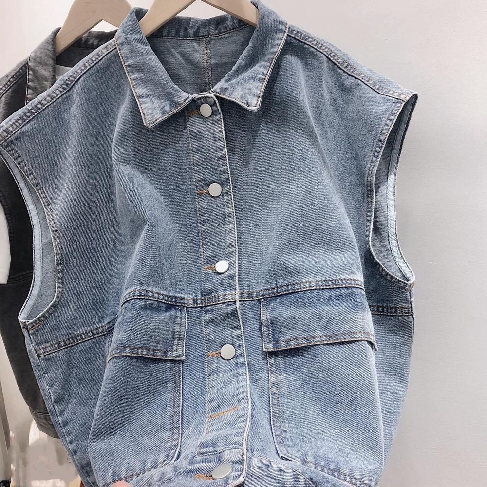 

Женский Весенний Безрукавный Свободный Повседневный Джинсовый Жилет Большого Размера Простой Дизайн Застегивающиеся Топы 4XL