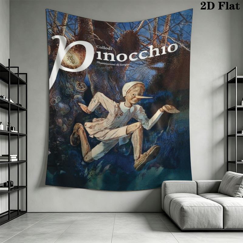 Pinocchio Fairy Tale Tapestry, Two Puppet Friends Print Wall Hanging Tapestry for Bedroom Living Room Background Decor