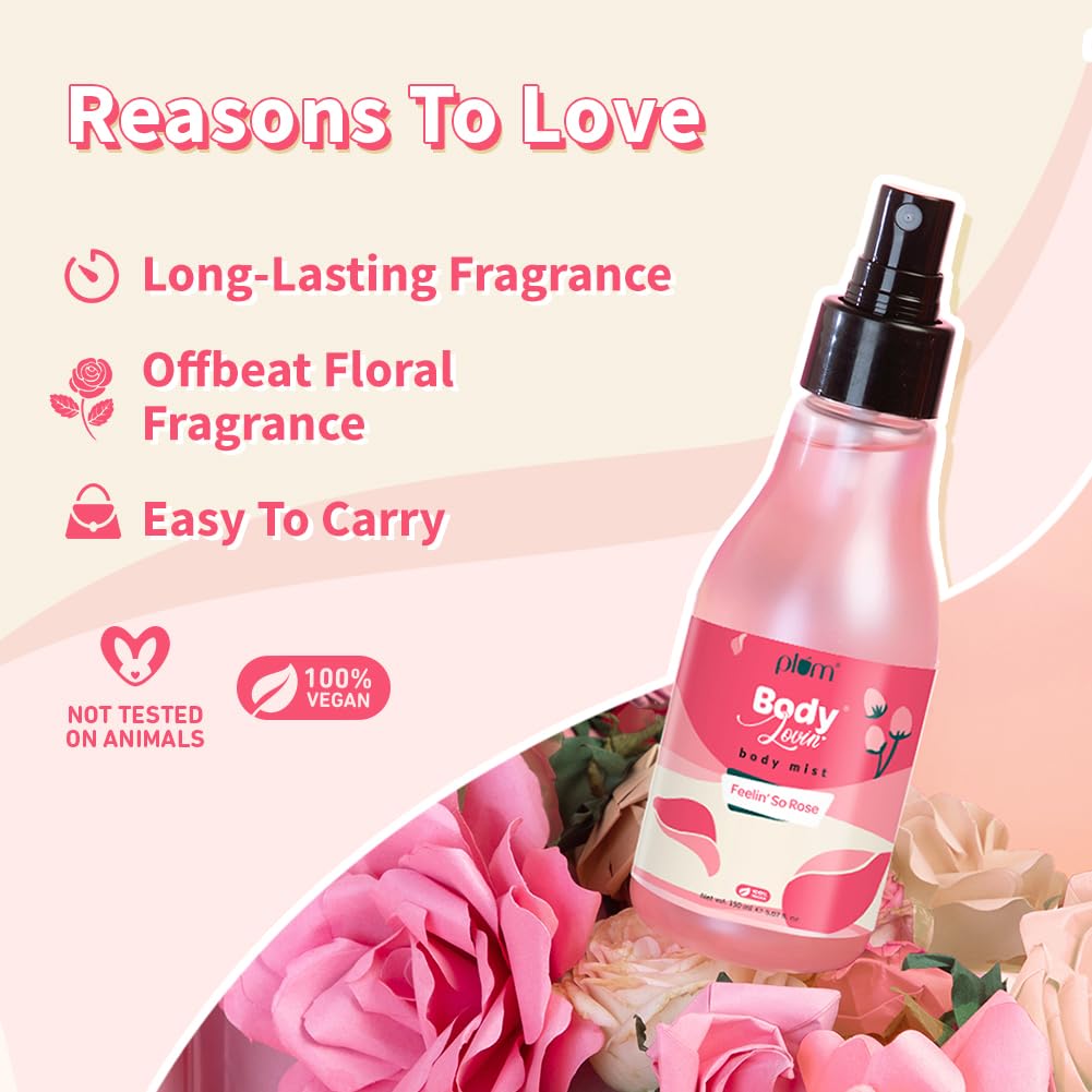Plum BodyLovin' Feelin' So Rose Body Mist 150 Ml | Long-Lasting Floral Fragrance For Women | Travel-Friendly Perfume Spray