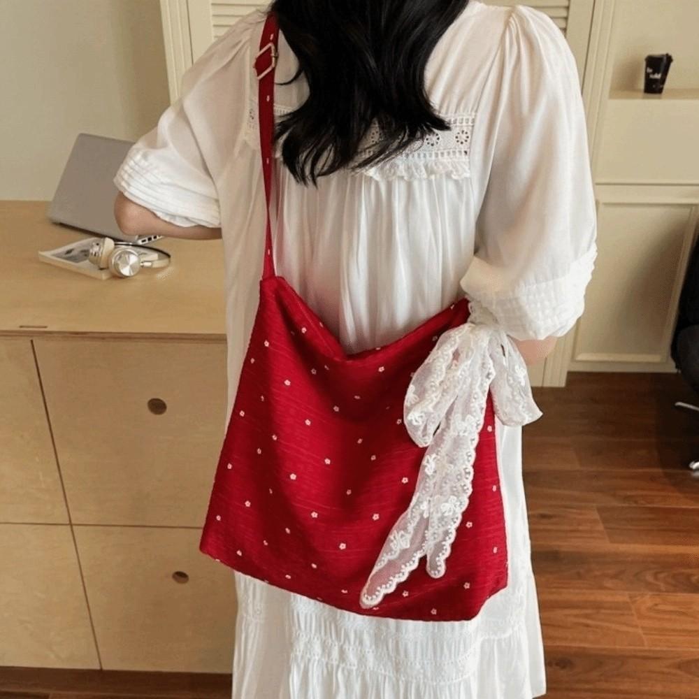 Lace Ribbons Poka Dots Bag Stylish Women's Handbag Fashion Floral Messenger Bag Commuting
