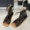 Fashion Higher Quality Lace-Up Designer Flat Sandals Women Fashion Soft Hollow Roman Casual Shoes Summer Sexy Open Toe Low Heel Boots