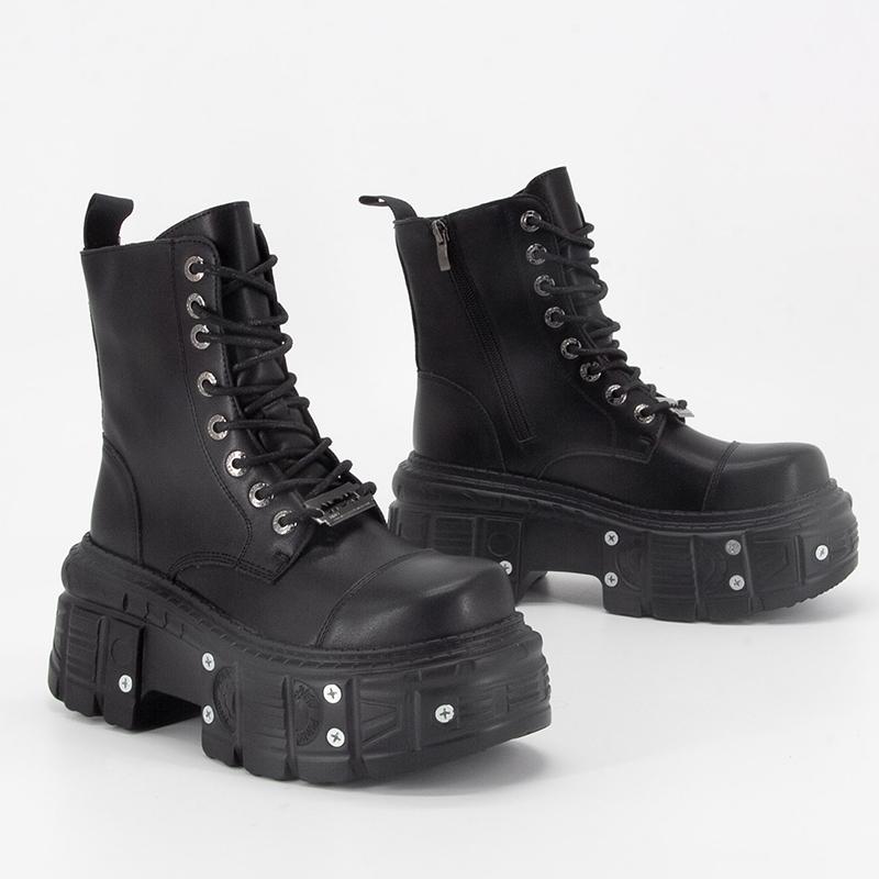 Punk Style Women Boots Lace-up Heel Height Platform Shoes Woman Gothic Ankle Rock Boots Metal Decor Man And Woman Sneakers