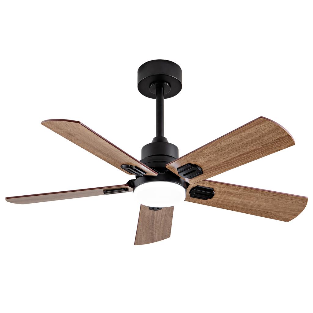 42-Inch Black Outdoor Ceiling Fan with Light and Remote Control, Dimmable 5-Blade Ceiling Fan for Patios, Bedroom, Living Room Indoors
