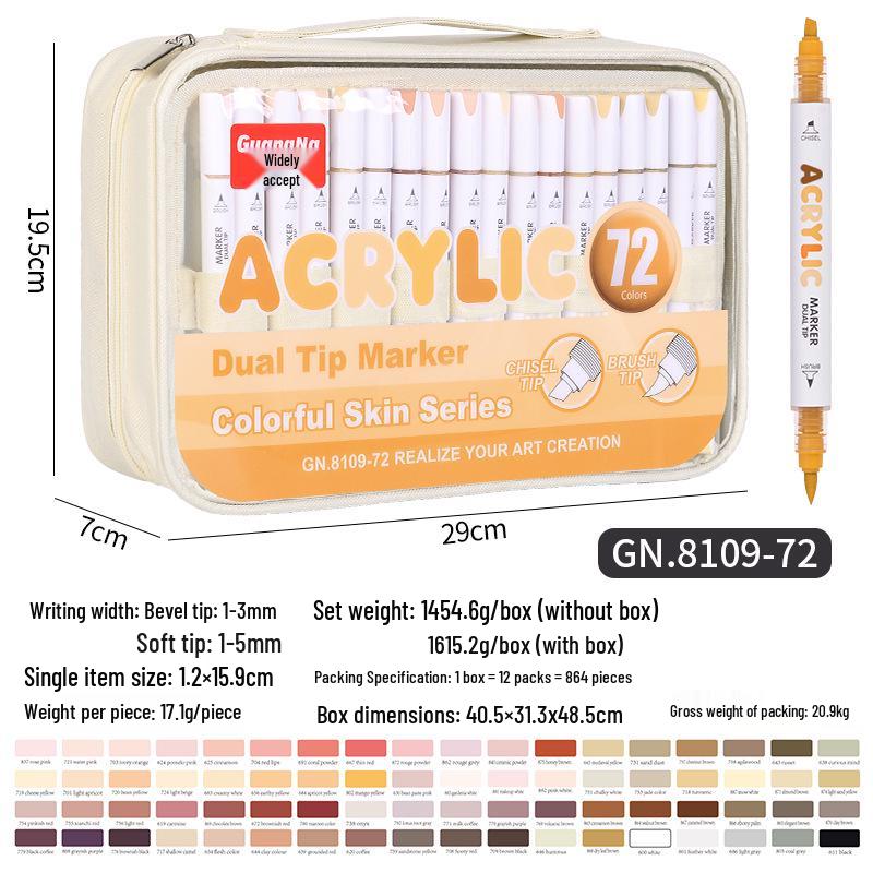 Broadly Recruit 8109 Double-Ended Acrylic Markers - Soft Tip for Art, Anime, and Coloring