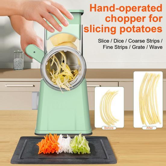 6-in-1 Rotary Vegetable Cutter Handheld Food Chopper with Stainless Steel Blades Kitchen Gadget for Grating Slicing Dicing