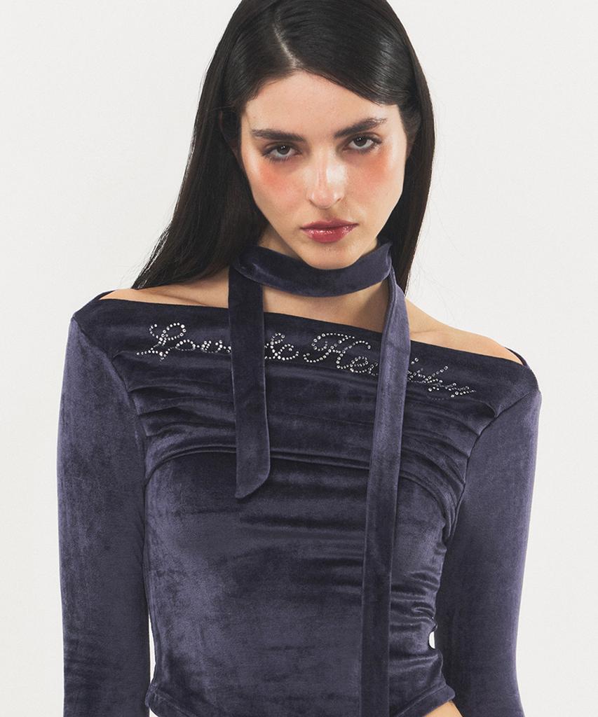 RAWMANTICS Shine Velvet Drape Cubic Scarf Top Navy