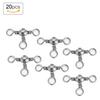 20Pcs Durable Flexible Three Way Rolling Swivels Triple Swivel Fishing Connectors(2#)