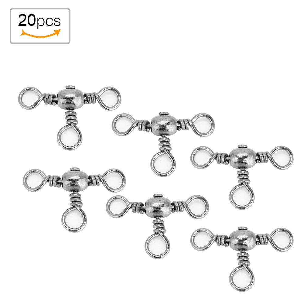 20Pcs Durable Flexible Three Way Rolling Swivels Triple Swivel Fishing Connectors(2#)