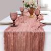 Pleated Table Runner Wrinkle Fabric Gauze Tablecloth for Wedding Party Decor Rustic Elegant Dining Table Accent for Home Restaurant Outdoor Events
