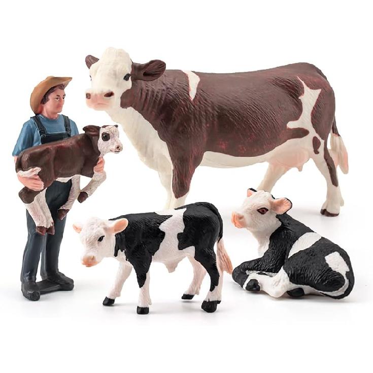 LC JoyCre Cow Figure Toys 4PCS Realistic Big Cows Figurines Toys for Toddlers Simmental Cows Holstein Cow Figures for Kids Birthday 3 4 5 6 Year Old