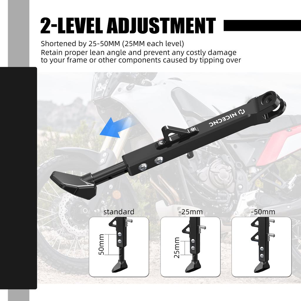 NICECNC For Yamaha Tenere 700 2019-2024 Kickstand Parking Side Stand 25-50mm Adjustable XTZ700 T700 Tenere 700 Accessories