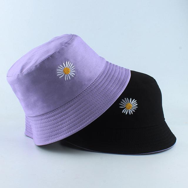 Sommer-Gänseblümchen Eimerhut Damen Mode Baumwolle Strand Sonnenhüte Wende Bob chapeau Femme Blumenhut Fischerhut