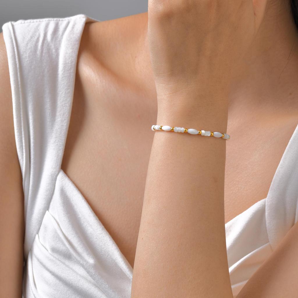 Fashion Jewelry Women'S Stainless Steel White Shell Beaded Bracelet Gold Accessories Jewelry 2446