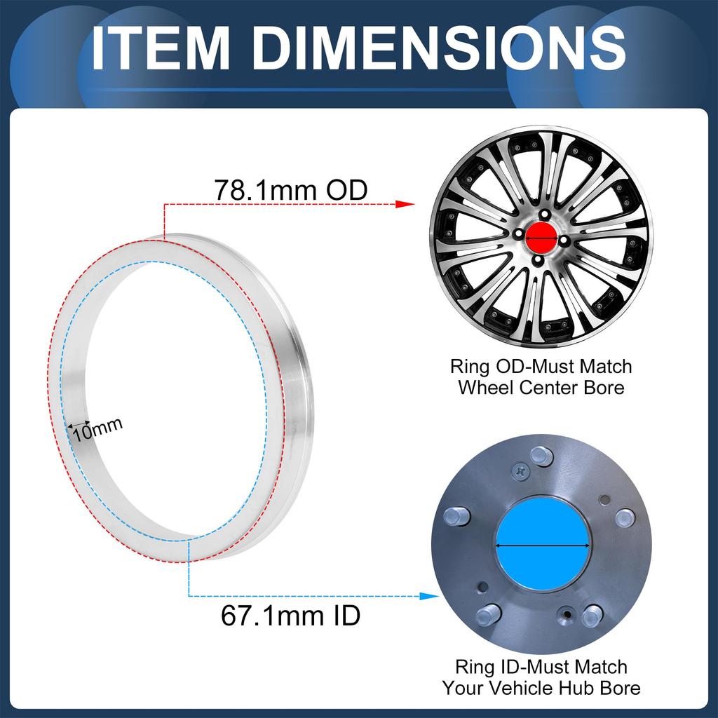 INFINAUTO Wheel Hub Centric Ring OD 78.1mm to ID 67.1mm Wheel Center Shaft Shock