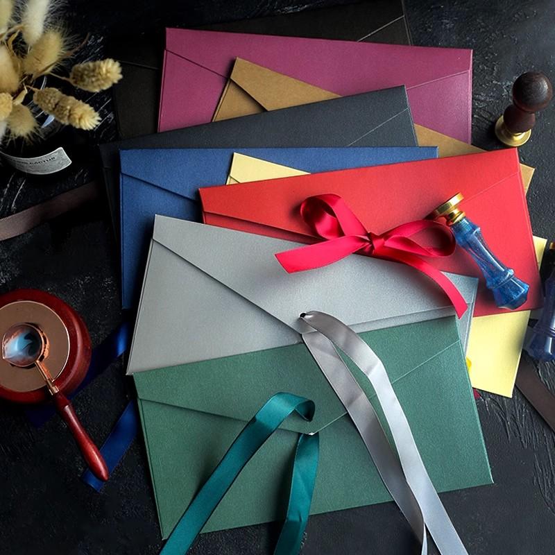 5pcs Colorful Ribbons Envelopes Kawaii Bowknot Letter Pads Cover Wedding Party Invitation Cards Envelopes School Office Supplies
