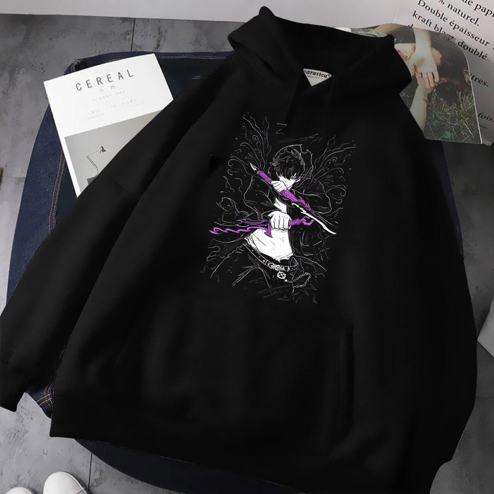 Sung Jin Woo Potisk Mikina s Kapucí Anime Solo Leveling Streetwear Muži Ženy Dlouhý Rukáv Mikiny Harajuku Volná Ležérní Pulovr Mikina
